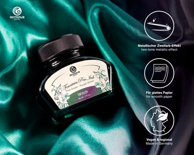 Octopus Fountain Pen Ink Sheen, Witch, green, 30 ml