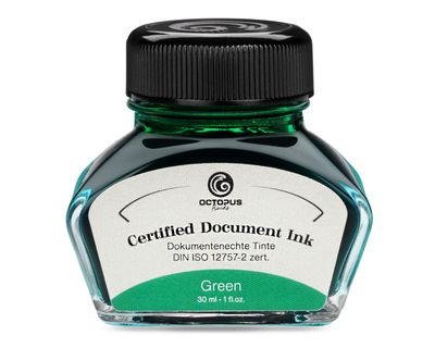 Octopus Document Ink green, document-proof ink, certified according to DIN ISO 12757-2, 30 ml