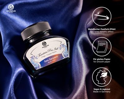 Octopus Fountain Pen Ink Sheen, Sea Serpent, blue, 30 ml