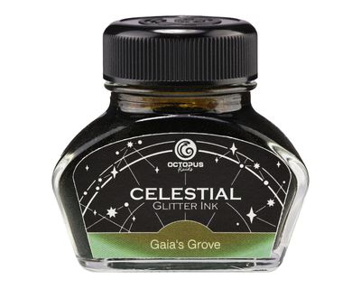 Octopus Celestial Glitter, Gaia’s Grove, Shimmer Fountain Pen Ink, Green with green shimmer, 30 ml