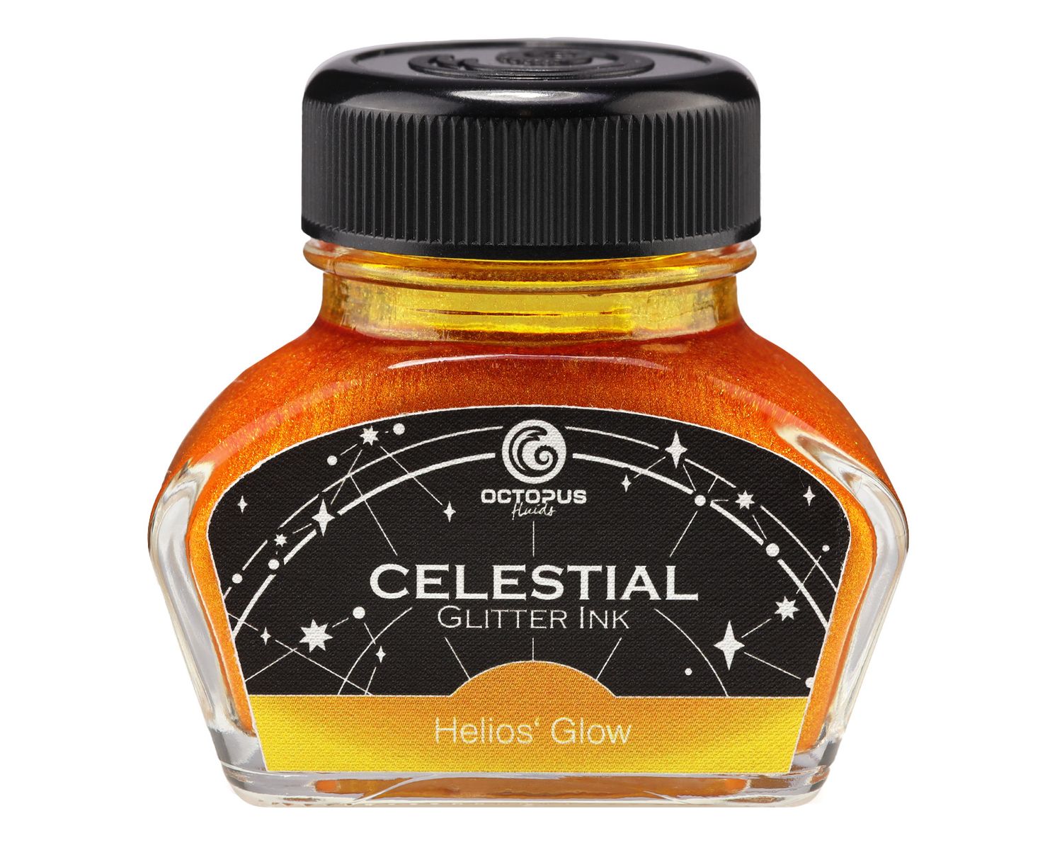 Octopus Celestial Glitter, Helios’ Glow, Shimmer Fountain Pen Ink, Yellow with gold shimmer, 30 ml