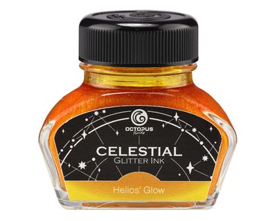 Octopus Celestial Glitter, Helios’ Glow, Shimmer Fountain Pen Ink, Yellow with gold shimmer, 30 ml