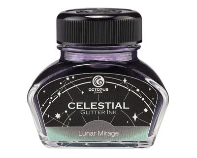 Octopus Celestial Glitter, Lunar Mirage, Shimmer Fountain Pen Ink, Grey with green shimmer, 30 ml