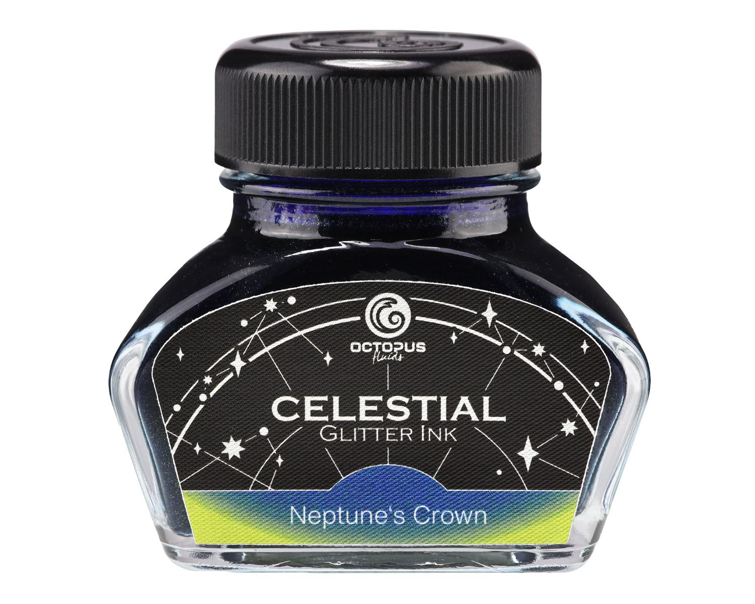 Octopus Celestial Glitter, Neptune’s Crown, Shimmer Fountain Pen Ink, Blue with gold shimmer, 30 ml