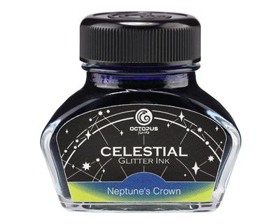 Octopus Celestial Glitter, Neptune’s Crown, Shimmer Fountain Pen Ink, Blue with gold shimmer, 30 ml