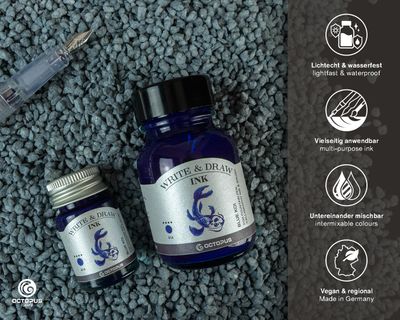 Octopus Write and Draw Ink 380 Blue Koi, pigmented, waterproof, document-proof, 50 ml