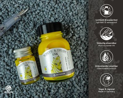 Octopus Write and Draw Ink 380 Yellow Zebra, pigmented, waterproof, document-proof, 50 ml