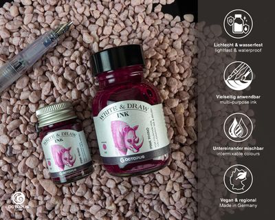 Octopus Write and Draw Ink 380 Pink Rhino, pigmented, waterproof, document-proof, 50 ml