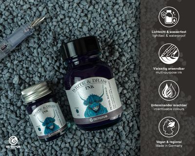 Octopus Write and Draw Ink 380 Petrol Buffalo, pigmented, waterproof, document-proof, 50 ml