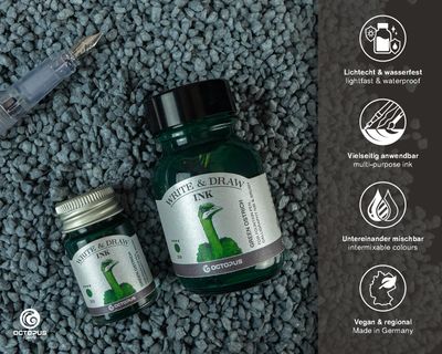 Octopus Write and Draw Ink 380 Green Ostrich, pigmented, waterproof, document-proof, 50 ml