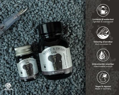 Octopus Write and Draw Ink 380 Black Elephant, pigmented, waterproof, document-proof, 50 ml