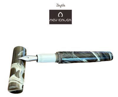 Nev Kalem Amber Fountain Pen # 6 Jowo Stainless Steel Silver Nib - Zeytin