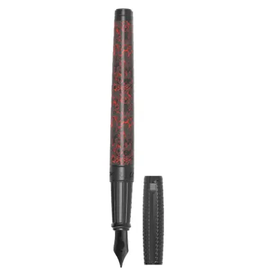 ST DUPONT Line D Fountain Pen- Carbon Fiery Lava - 14k Gold Nib Black Plated - Medium Point