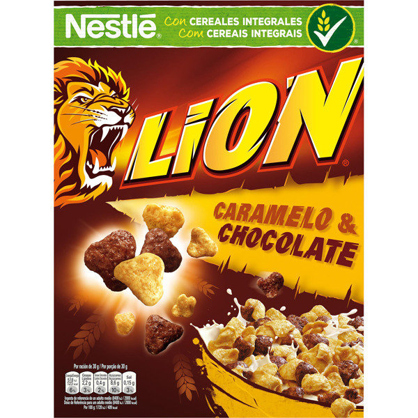 NESTLE LION cereales integrales con caramelo y chocolate estuche