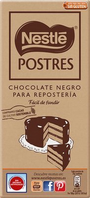 NESTLE POSTRES chocolate negro para repostería fácil de fundir sin gluten tablet