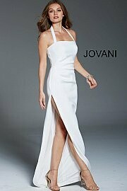 JOVANI Ruched Bodice Halter Neck Scuba Dress - SZ 10 in White