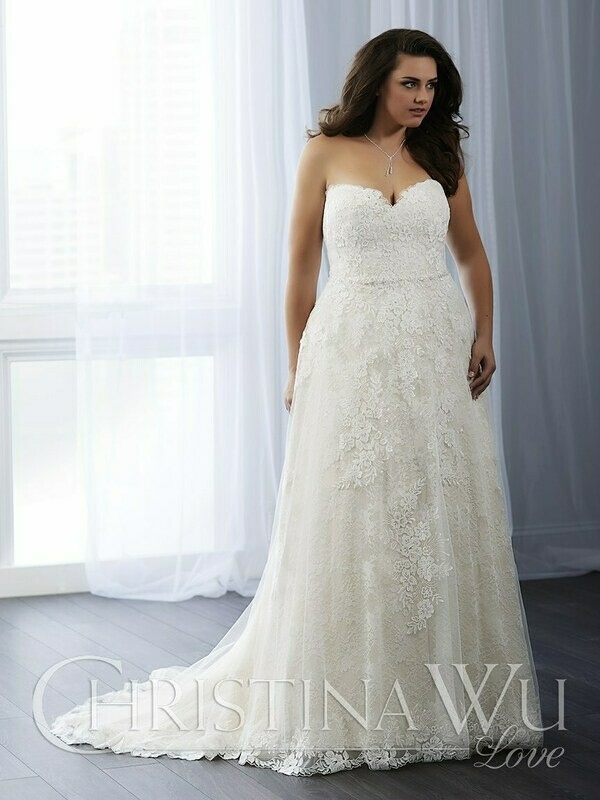 CHRISTINA WU LOVE WEDDING DRESS - SZ 24W in IVORY/CHAMPAGNE/SILVER