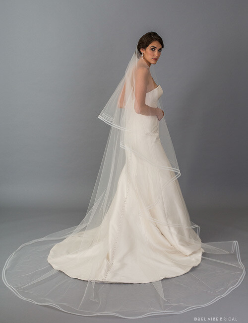 Bel Aire Bridal Veil V7405 2-tier foldover cathedral veil with narrow horsehair