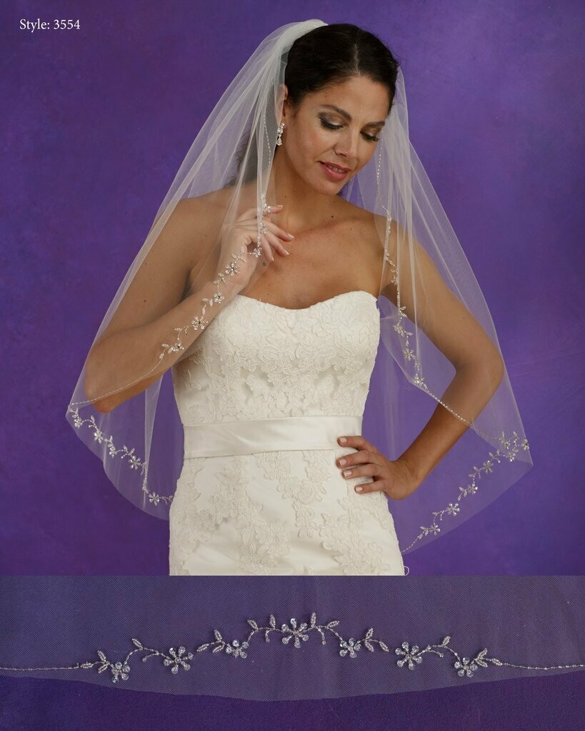 Marionat  Bridal Veils 3554 - 36” Long beaded design