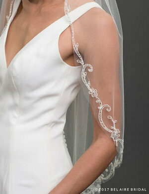 BEL AIRE VEIL 1-tier fingertip veil with corded scroll design at edge V7428
