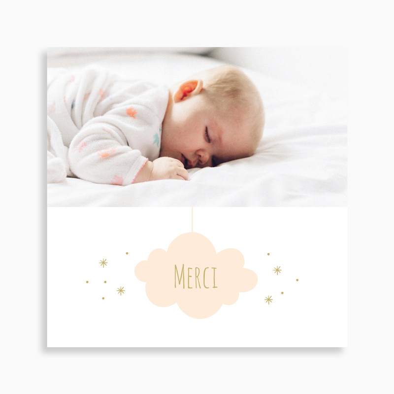 Carte de remerciement naissance nuage sur fond étoilé