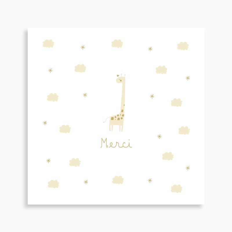 Carte de remerciement naissance girafe dans ses nuages