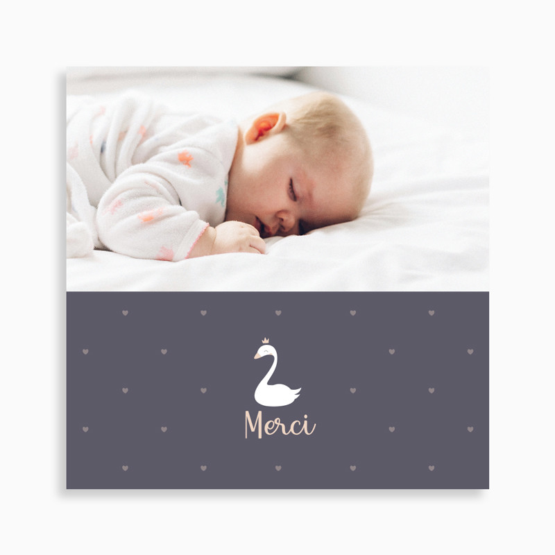 Carte de remerciement naissance cygne blanc
