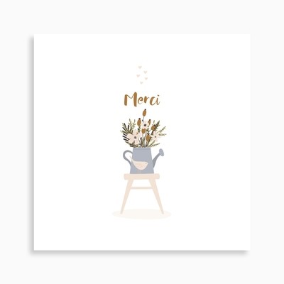 Carte de remerciement naissance arrosoir en fleurs Carte de remerciement naissance arrosoir en fleurs