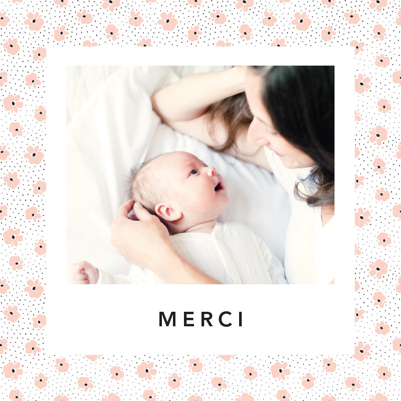 Carte de remerciement naissance motif liberty original, Choix de la photo: Sur le recto
