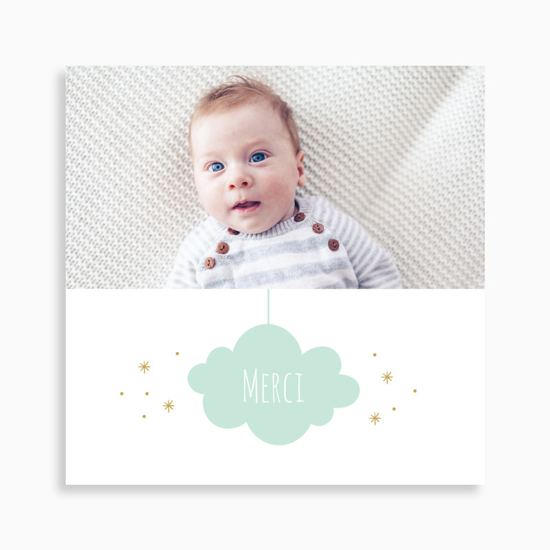 Carte de remerciement naissance nuage suspendu et étoiles