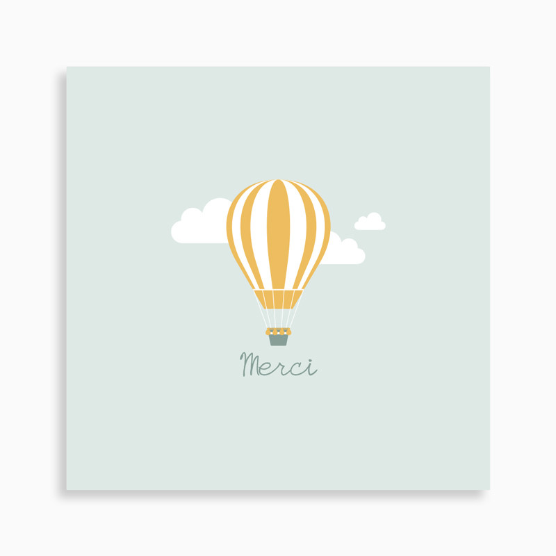 Carte de remerciement naissance montgolfière dans les nuages