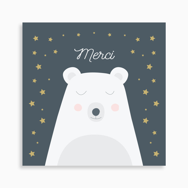 Carte de remerciement naissance joli ours polaire rêveur