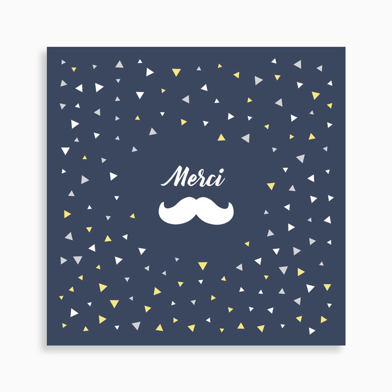 Carte de remerciement naissance jolie moustache et confettis