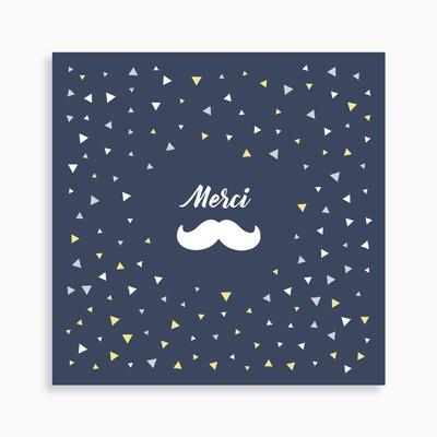 Carte de remerciement naissance jolie moustache et confettis