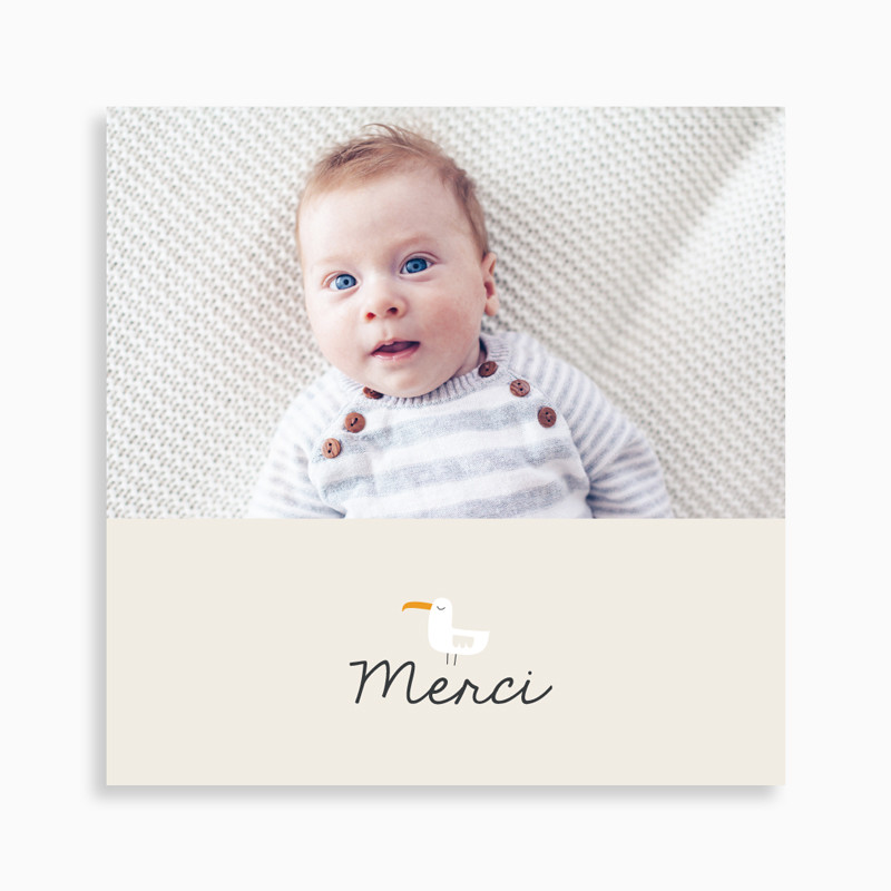 Carte de remerciement naissance petit lapin marin et sa mouette