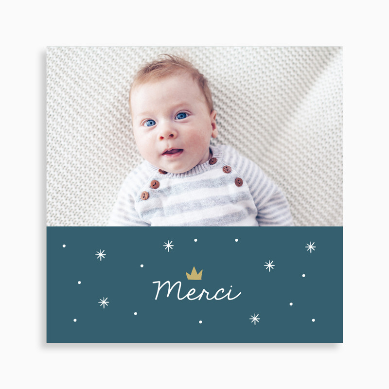 Carte de remerciement naissance petit tigre blanc avec sa couronne
