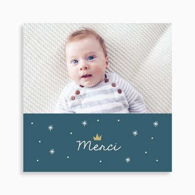 Carte de remerciement naissance petit tigre blanc avec sa couronne
