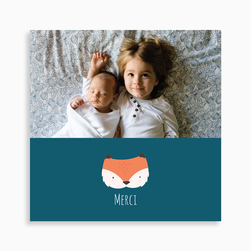 Carte de remerciement naissance petit renard et sa couronne de feuilles