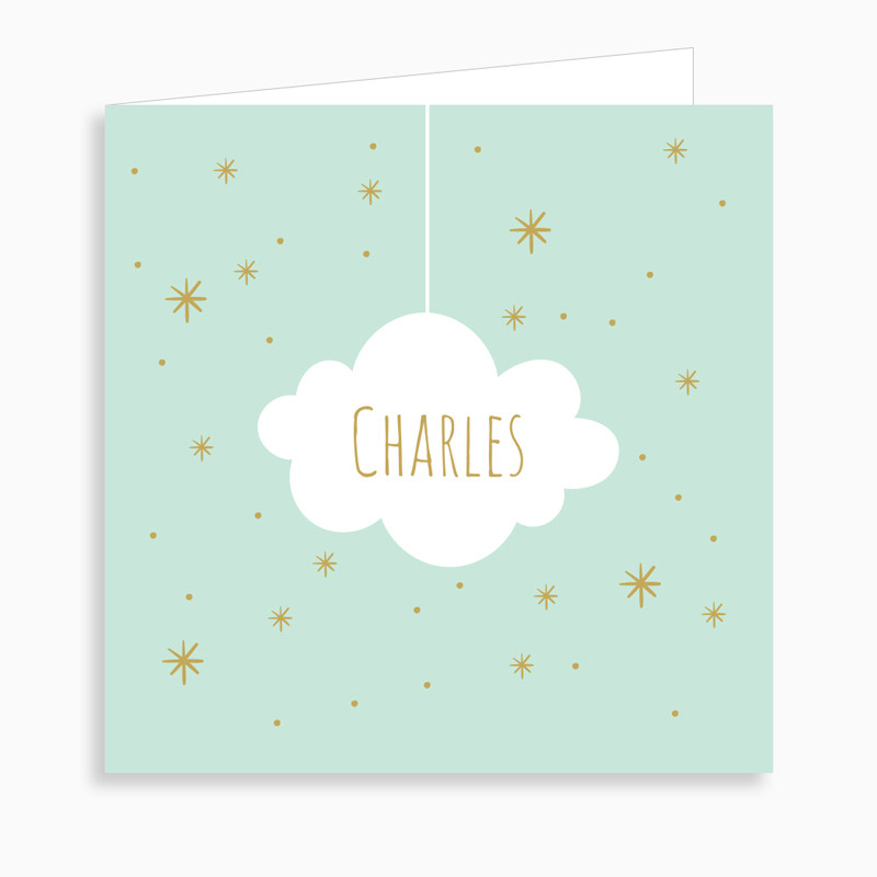 Faire-part de naissance nuage suspendu dépliant 4 pages
