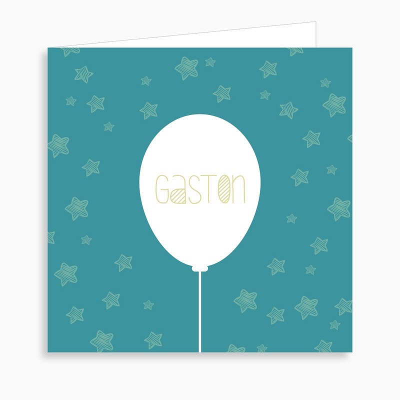 Faire-part de naissance ballon et ciel étoilé (dépliant 4 pages)
