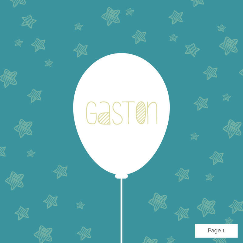 Faire-part de naissance ballon et ciel étoilé (dépliant 4 pages), Choix du coloris: Mer Adriatique