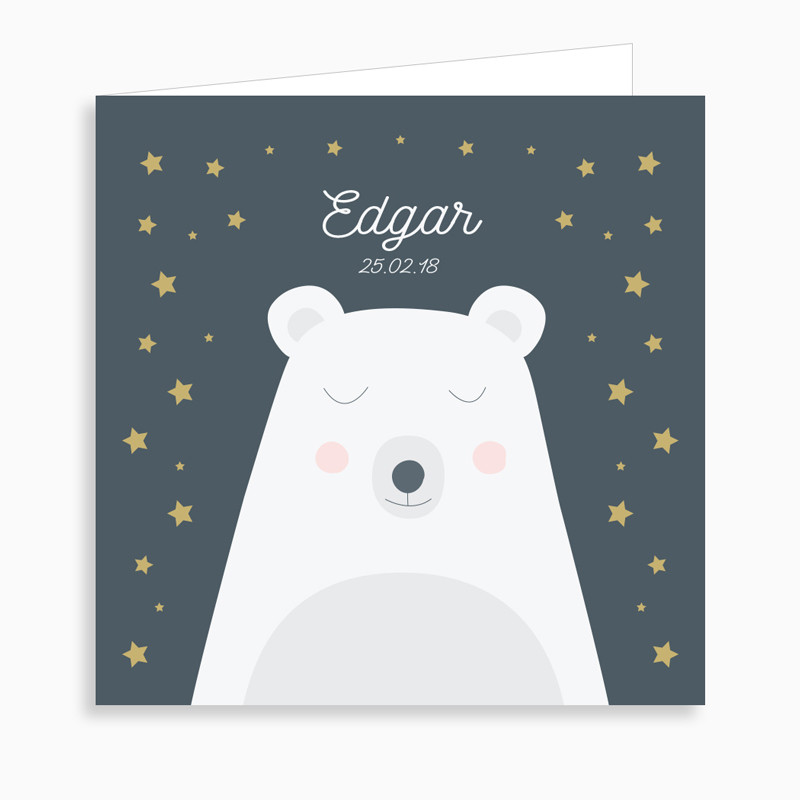 Faire-part de naissance ours polaire rêveur (dépliant 4 pages)