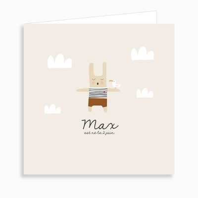 Faire-part de naissance lapin marin et sa mouette (dépliant 4 pages)