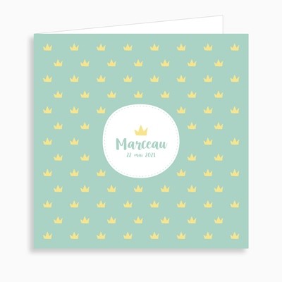 Faire-part de naissance couronne de prince (dépliant 4 pages)