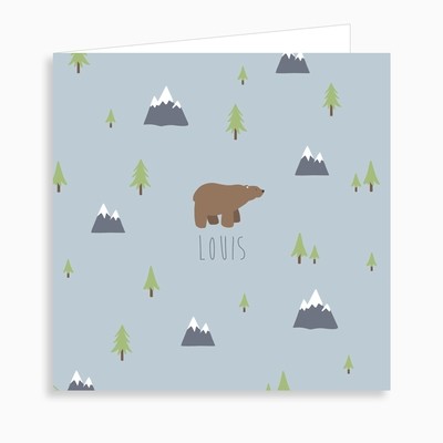 Faire-part de naissance ours brun sans sa forêt dépliant 4 pages