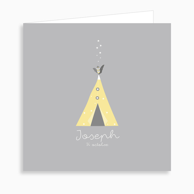 Faire-part de naissance tipi d&#39;indien dépliant 4 pages