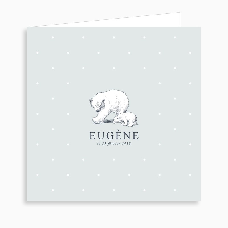 Faire-part de naissance petit ours blanc dépliant 4 pages