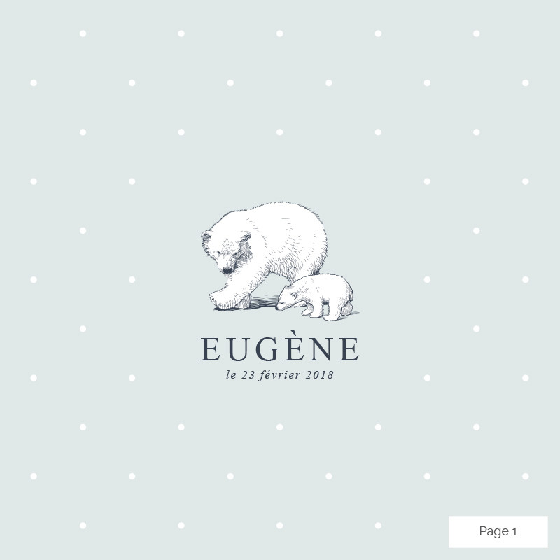 Faire-part de naissance petit ours blanc dépliant 4 pages, Choix du coloris: Gris lunaire