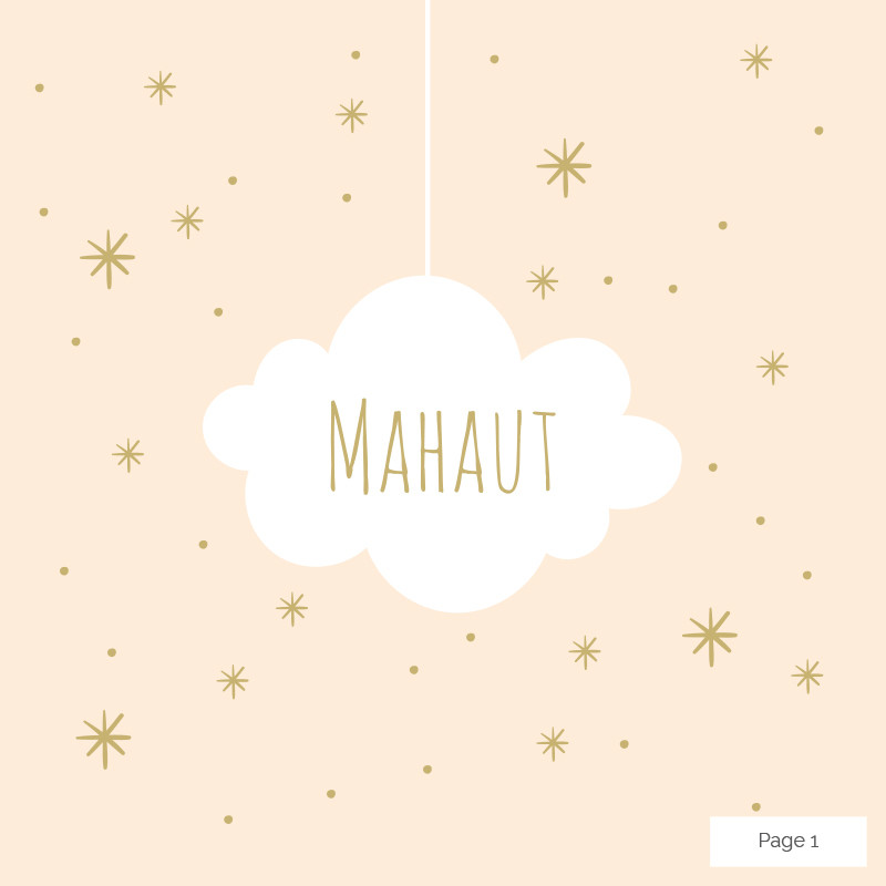 Faire-part de naissance nuage et étoiles (dépliant 4 pages), Choix du coloris: Rose pêche
