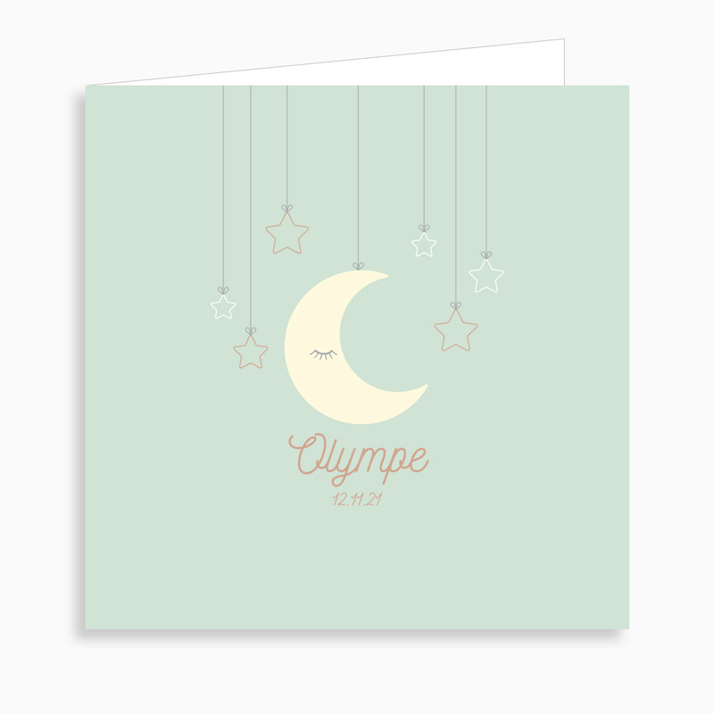Faire-part de naissance mobile lune (dépliant 4 pages)